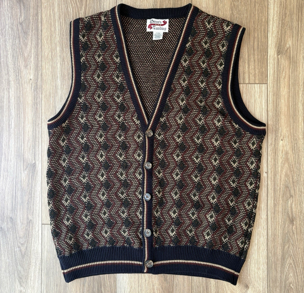VTG Penn's Landing Men's XL Knit Sweater Grandpa Core Geometric Acrylic 90s